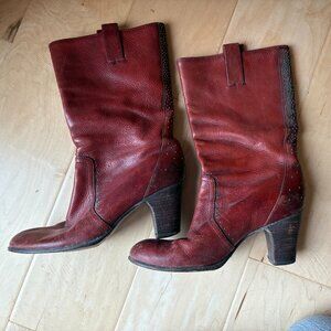 Frye Fiona studded mid boot  in red leather, size 8.5